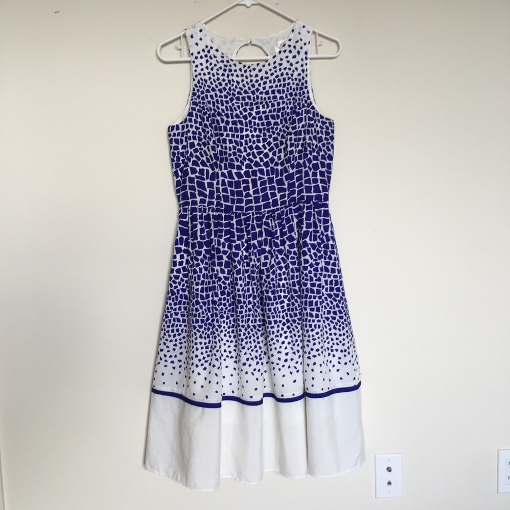 Eliza J white and blue patterned fit and flare dress